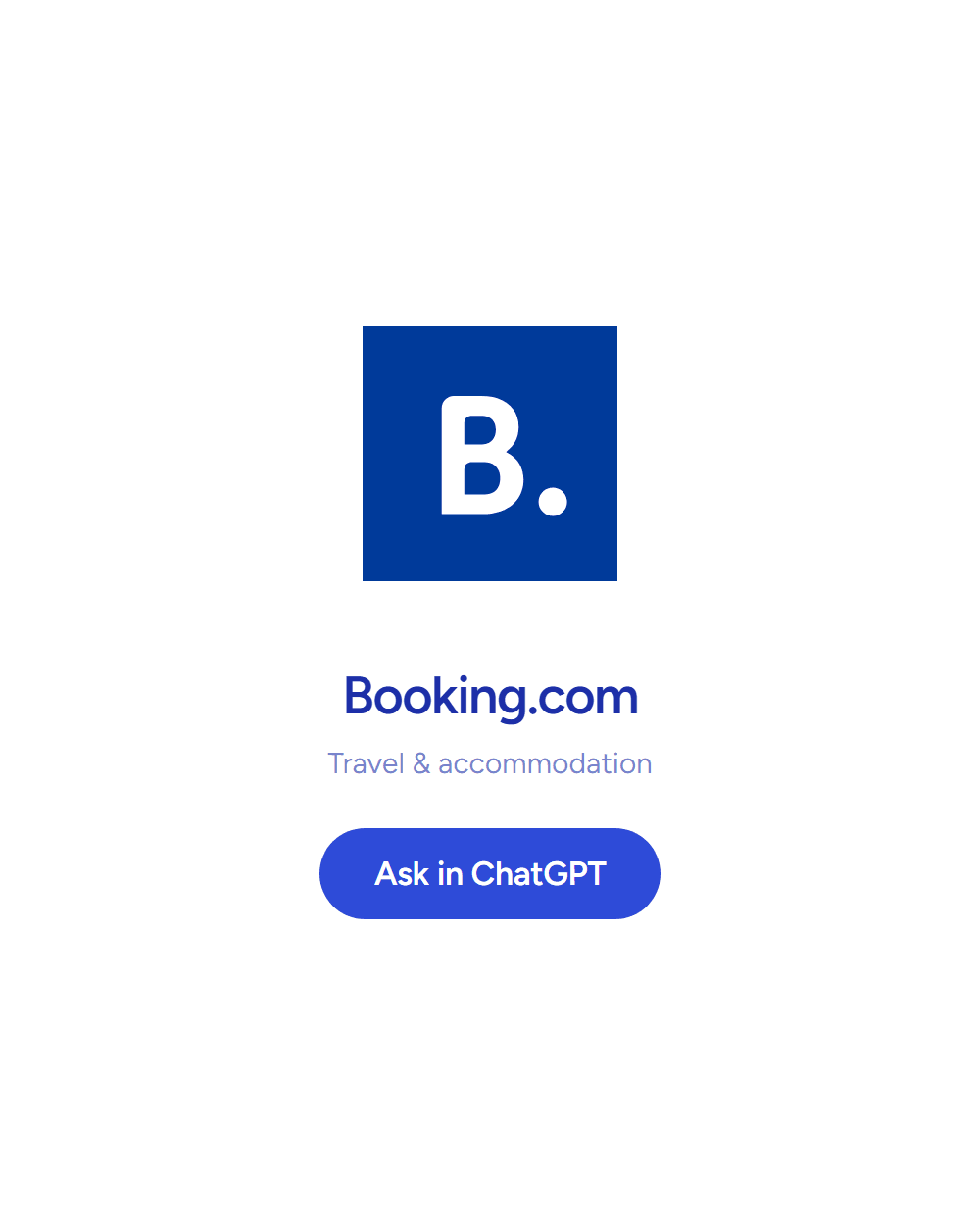 Booking.com: Travel & accommodation. Answering inside ChatGPT. See the board row.