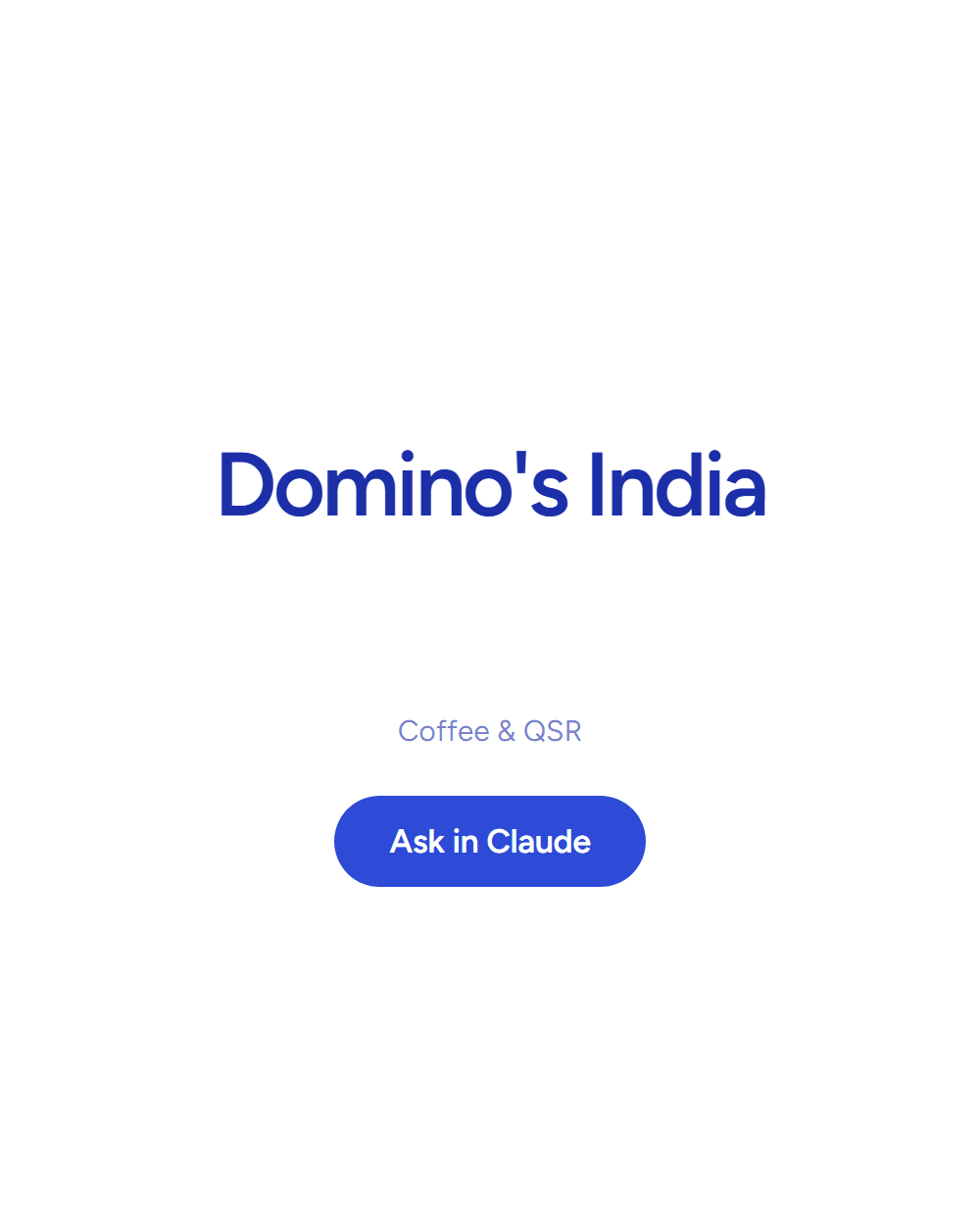 Domino's India: Coffee & QSR. Answering inside Claude. See the board row.