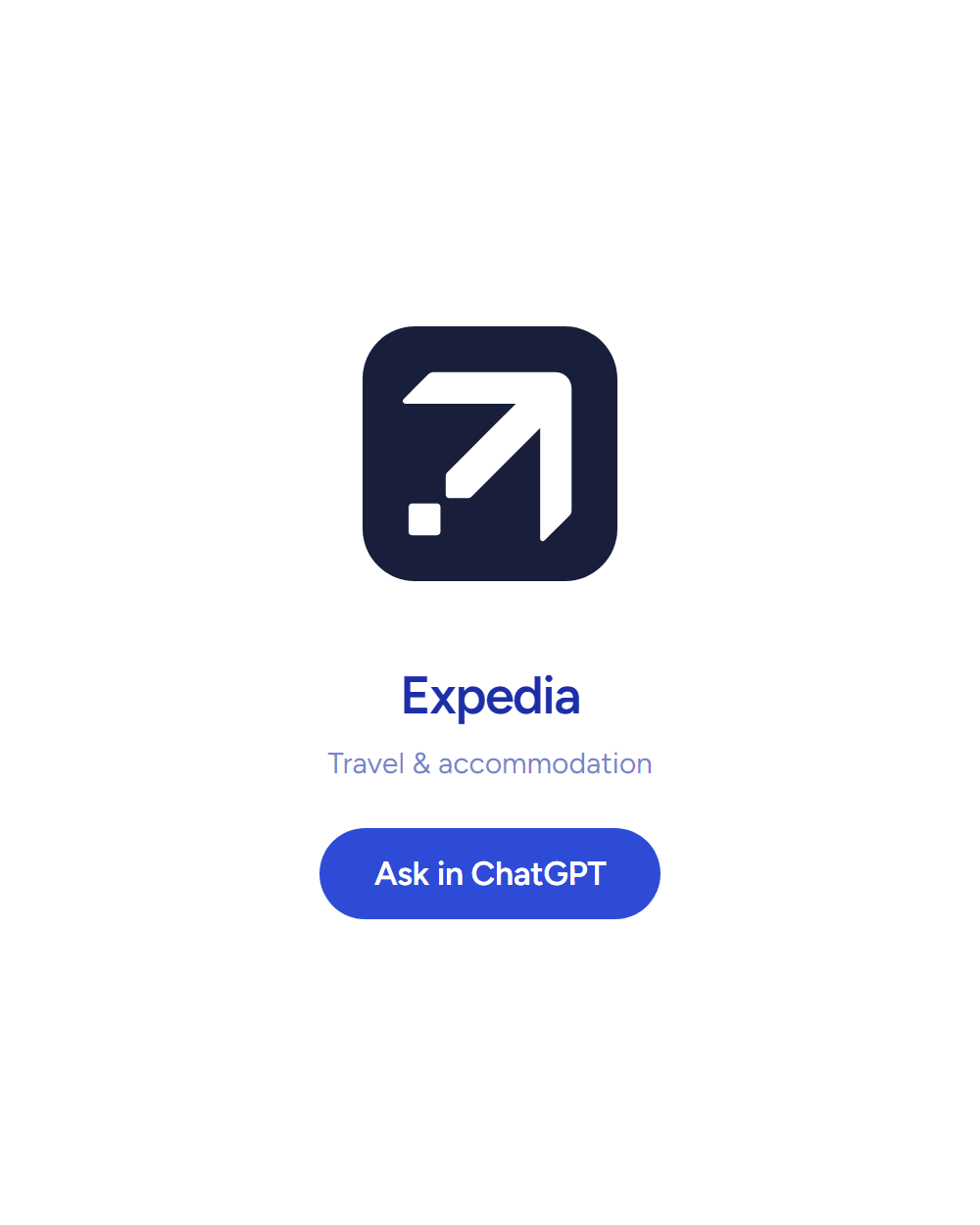 Expedia: Travel & accommodation. Answering inside ChatGPT. See the board row.
