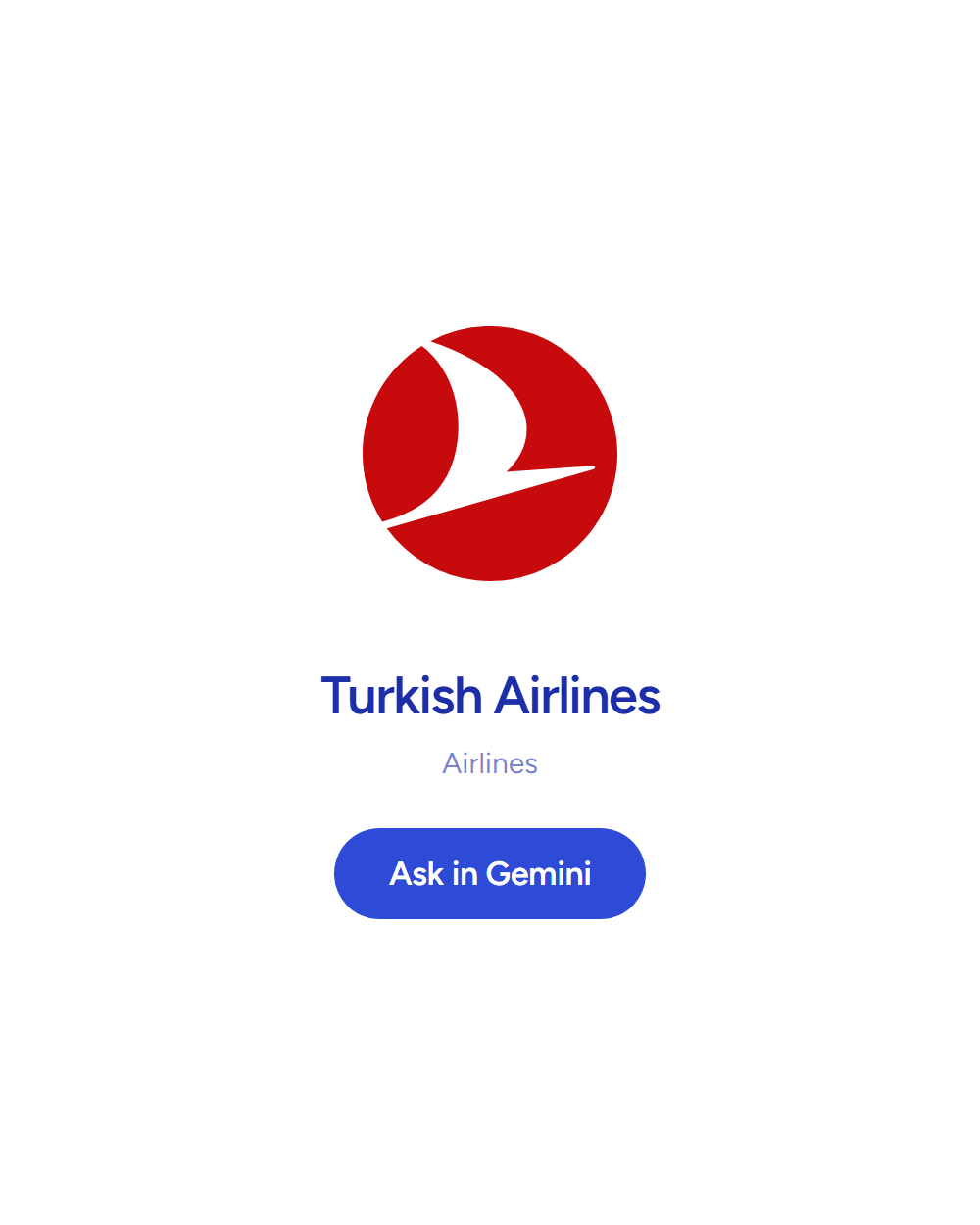 Turkish Airlines: Airlines. Answering inside Gemini. See the board row.