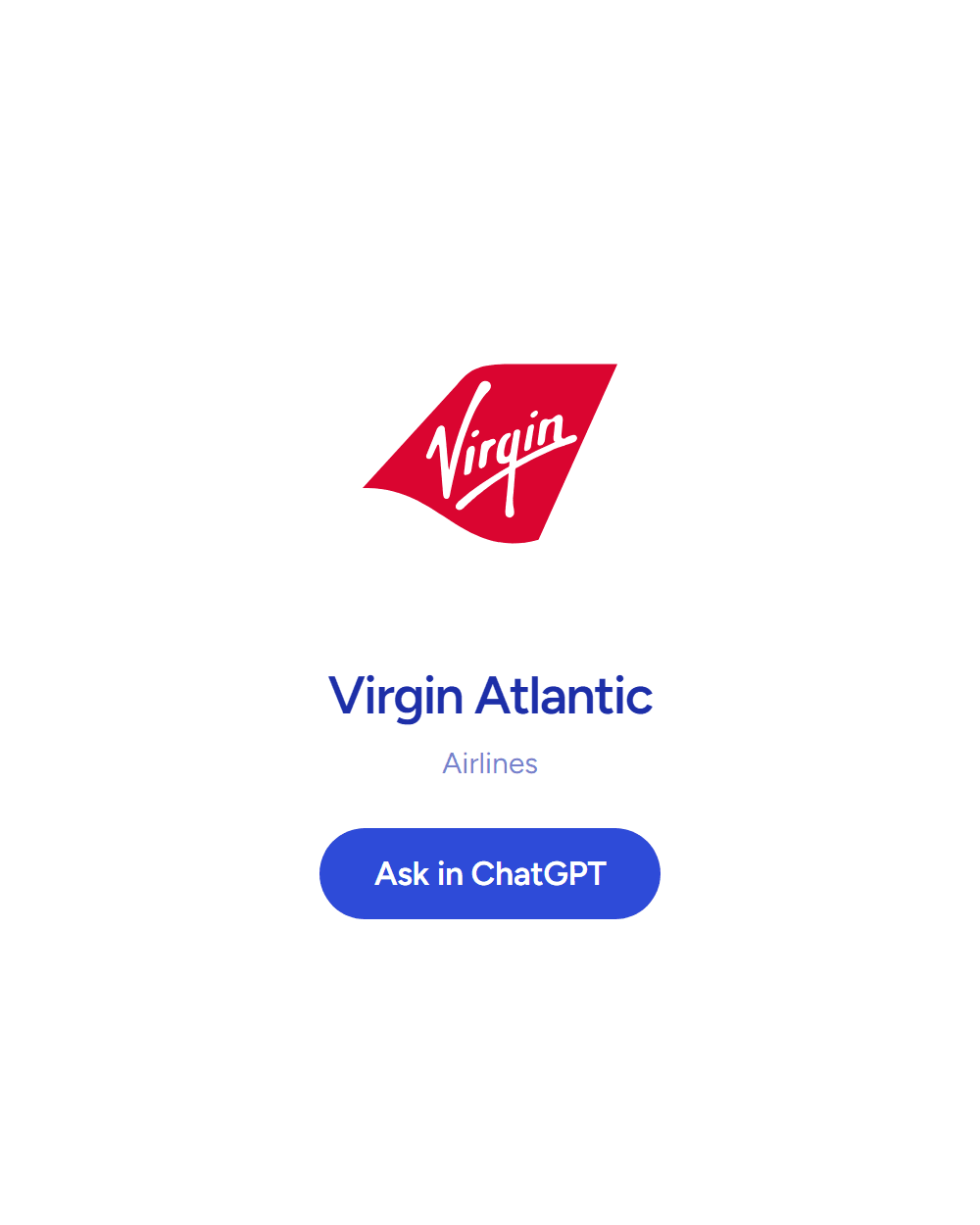 Virgin Atlantic: Airlines. Answering inside ChatGPT. See the board row.